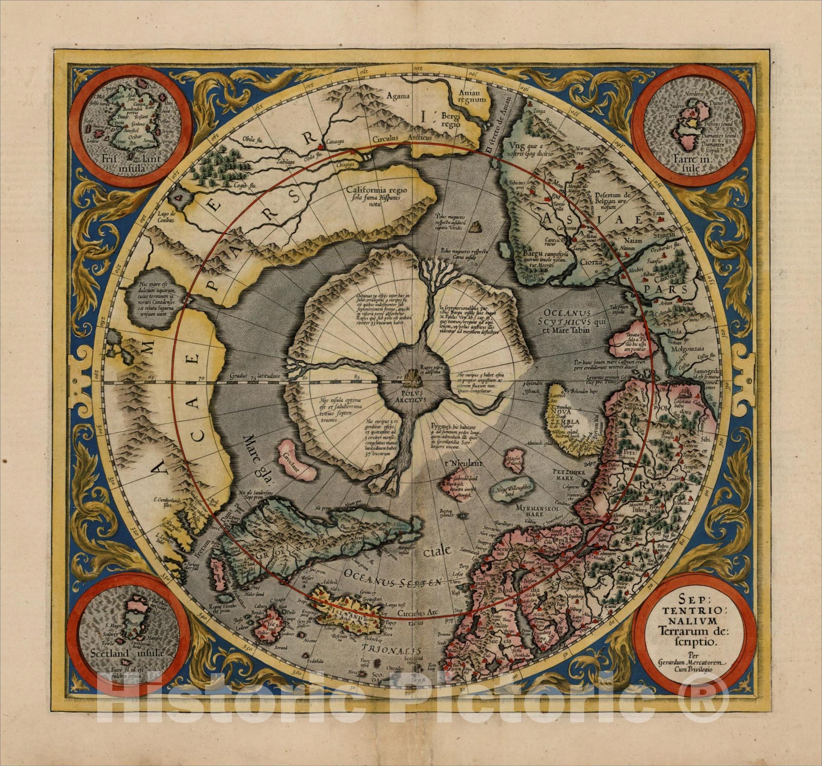 Historic Map : Septentrionalium Terrarum descriptio, c1595, , Vintage Wall Art