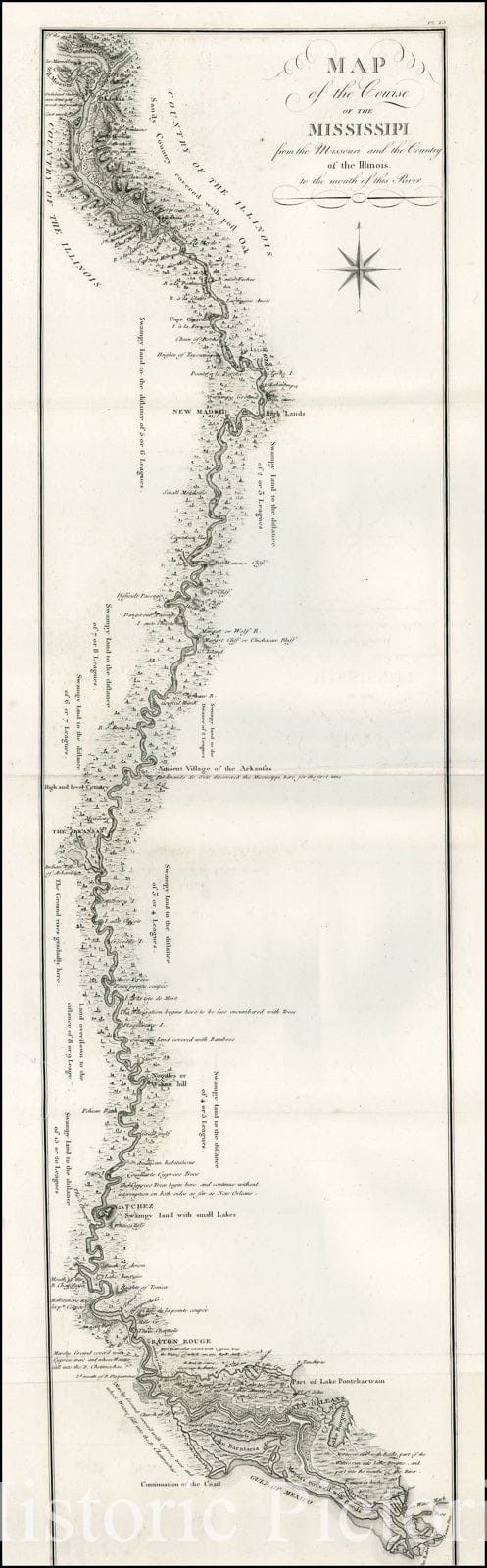 Historic Map : Map of the Course of the Mississippi from the Missouri and the Country of the Illinois to the mouth of this River, 1826, Vintage Wall Art