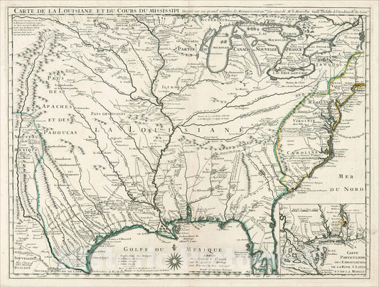 Historic Map : Carte De La Louisiane Et Du Cours Du Mississipi, Juin 1718, 1718, Guillaume De L'Isle, v2, Vintage Wall Art