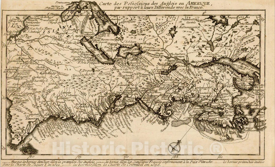 Historic Map : Carte des Possessions des Anglois en Amerique par rapport a leurs Differends avec la France., 1759, Francois-Antoine Chevrier, Vintage Wall Art