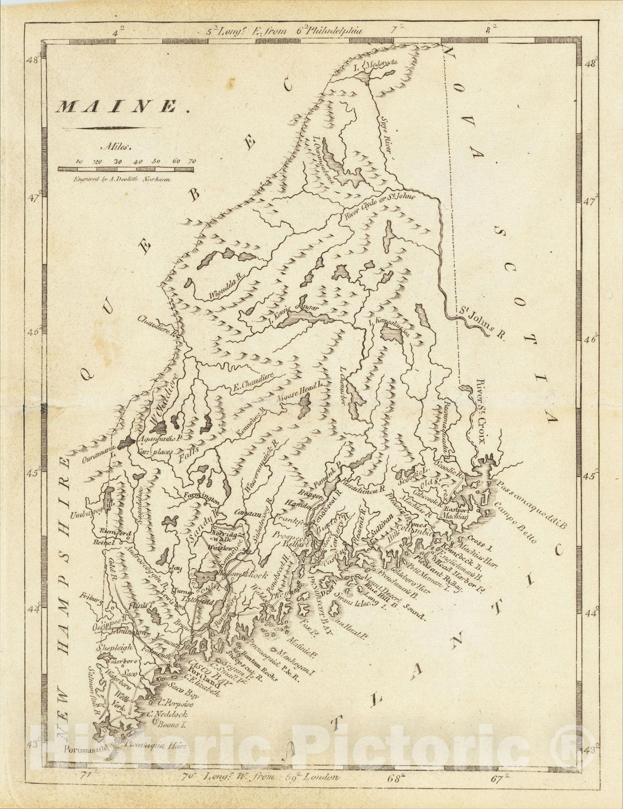 Historic Map : Maine, 1814, Mathew Carey, Vintage Wall Art