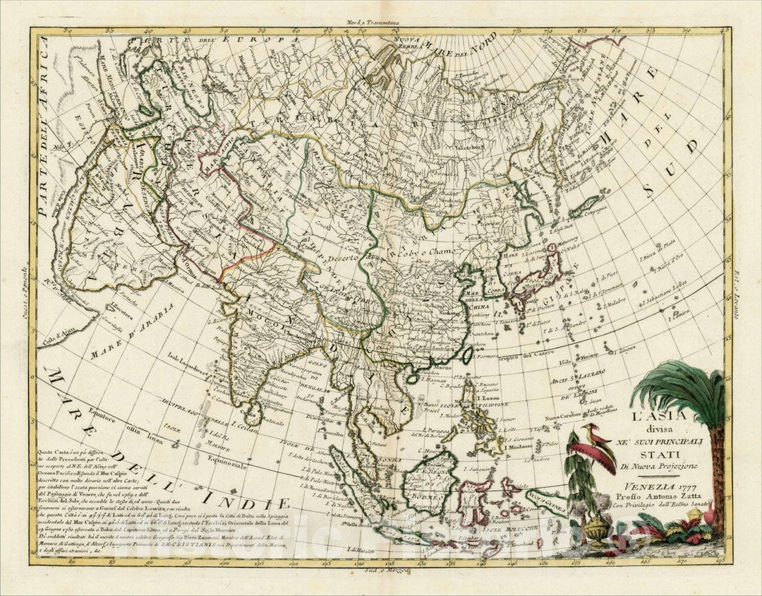 Historic Map : L'Asia divisa Ne' Suoi Principal Di Nuova Projezione, 1777, 1777, Antonio Zatta, Vintage Wall Art