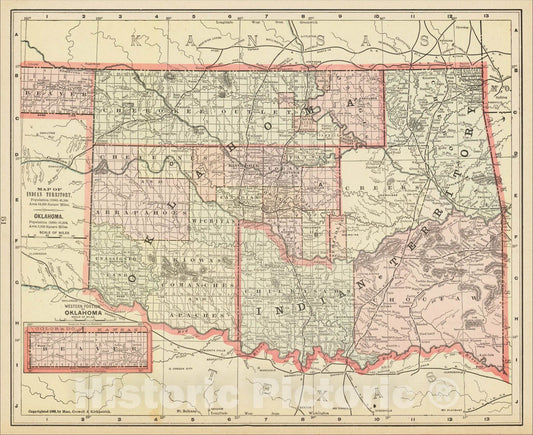 Historic Map : Map of Indian Territory, .- Oklahoma, c1892, Mast, Crowell & Kirkpatrick, Vintage Wall Art
