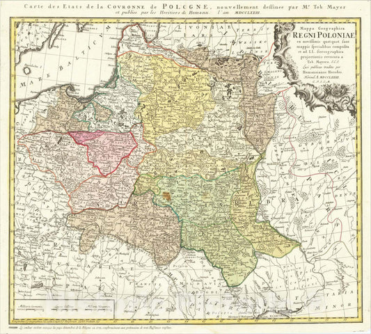Historic Map : Mappa Geographica Regni Poloniae ex novissimis quotquot sunt mappis specialibus composita et al L, 1773, Homann Heirs, Vintage Wall Art