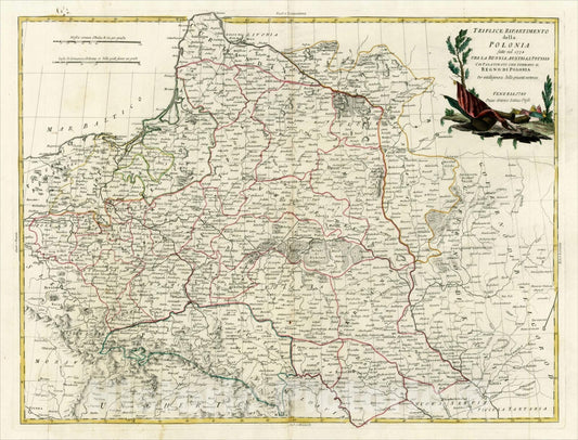 Historic Map : Triplice Ripartimento della Polonia fatto nel 1772 Tra La Russia, Austria, Prussia Coi Palatinati Che Formano Il Regno Di Polonia, 1789, 1784, Vintage Wall Art