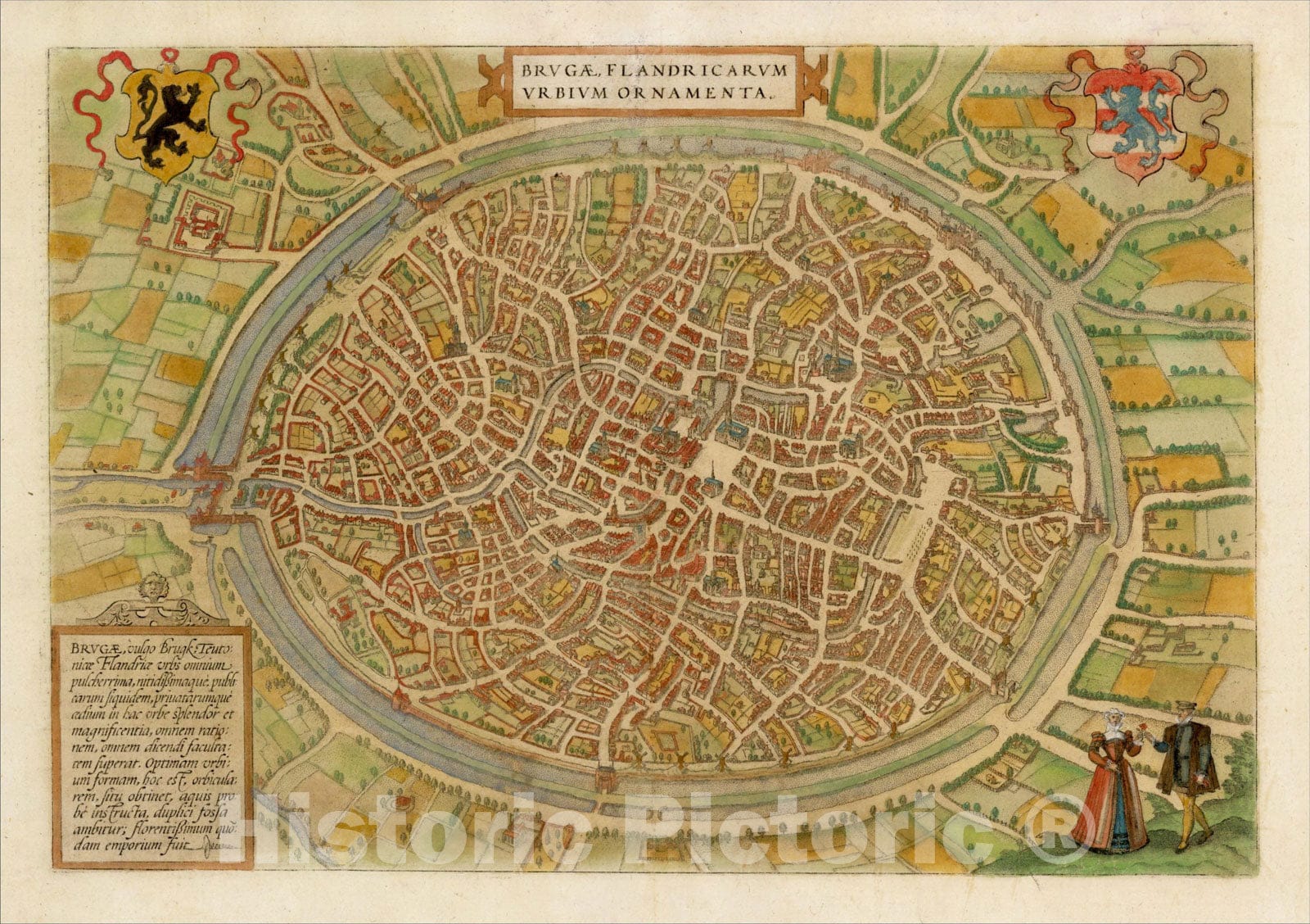 Historic Map : [Brugge] Brugae, Flandricarum Urbium Ornamenta, c1572, , Vintage Wall Art
