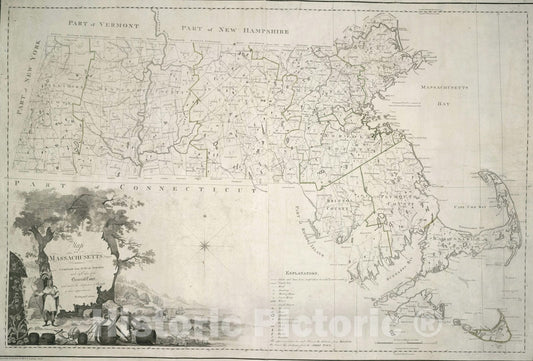 Historic Map : Map of Massachusetts Proper Compiled from Actual Surveys, 1802, Osgood Carleton, Vintage Wall Art