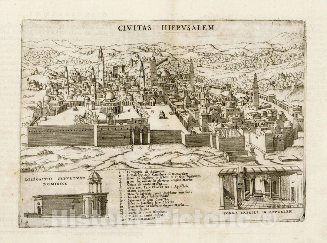 Historic Map : Civitas Hierusalem, 1568, Giovanni Francesco Camocio, Vintage Wall Art