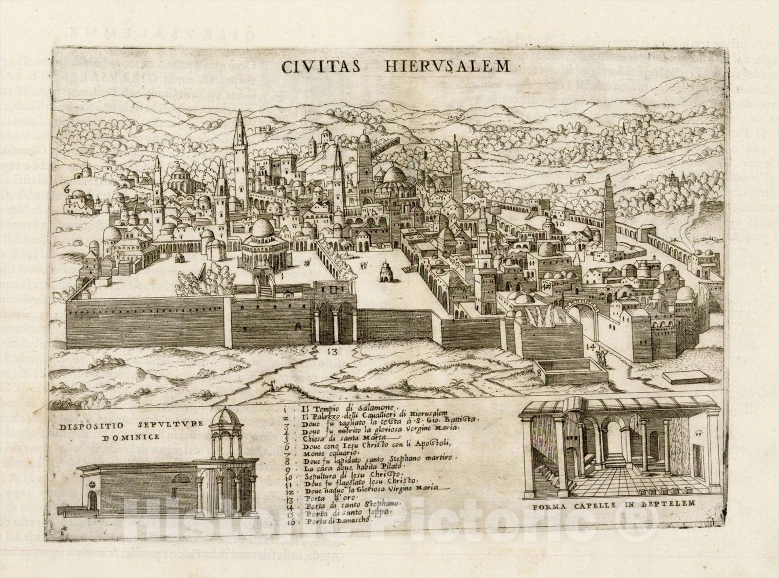 Historic Map : Civitas Hierusalem, 1568, Giovanni Francesco Camocio, Vintage Wall Art