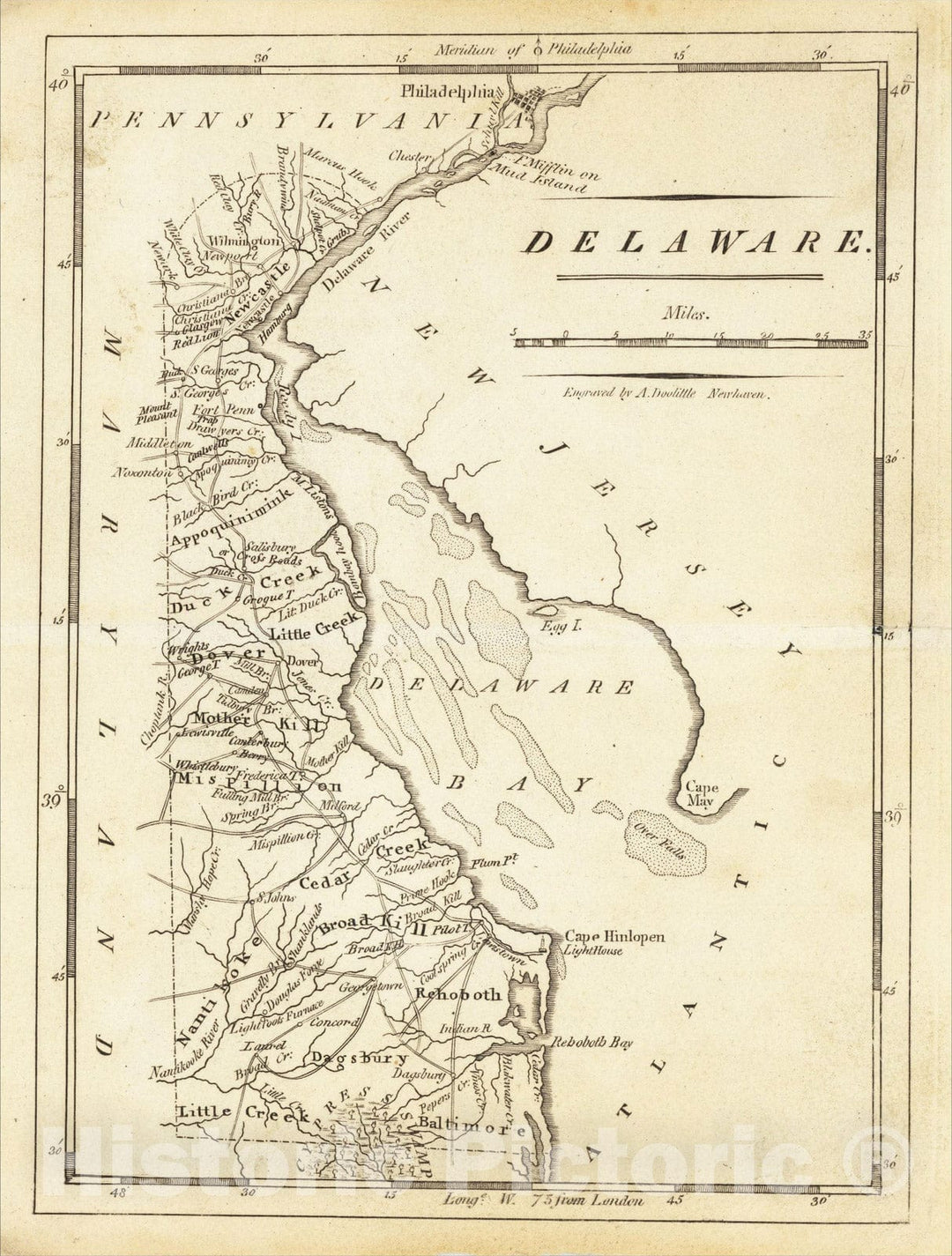 Historic Map : Delaware, 1814, Mathew Carey, Vintage Wall Art