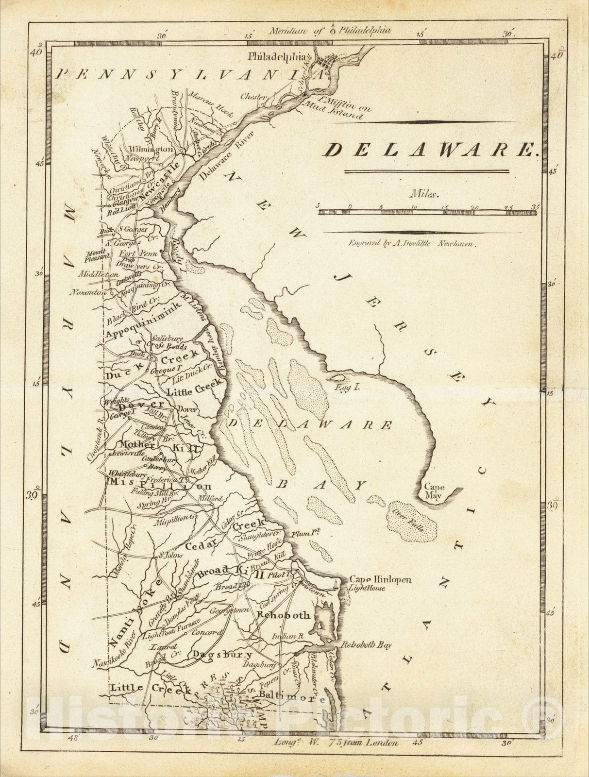 Historic Map : Delaware, 1814, Mathew Carey, Vintage Wall Art