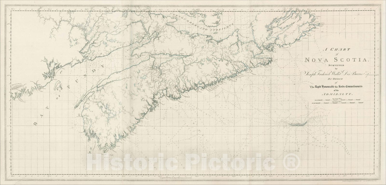 Historic Map : A Chart of Nova Scotia, Surveyed by Joseph Frederick Wallet des Barres Esq., 1775, , Vintage Wall Art