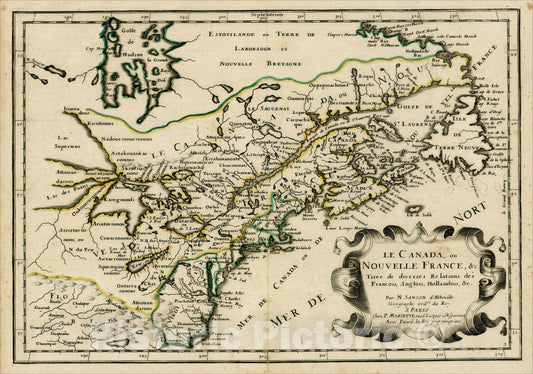 Historic Map : Le Canada ou Nouvelle France &c. Tiree de diverses Relations des Francois, Anglois, Hollandois &c., 1657, Nicolas Sanson, v1, Vintage Wall Art