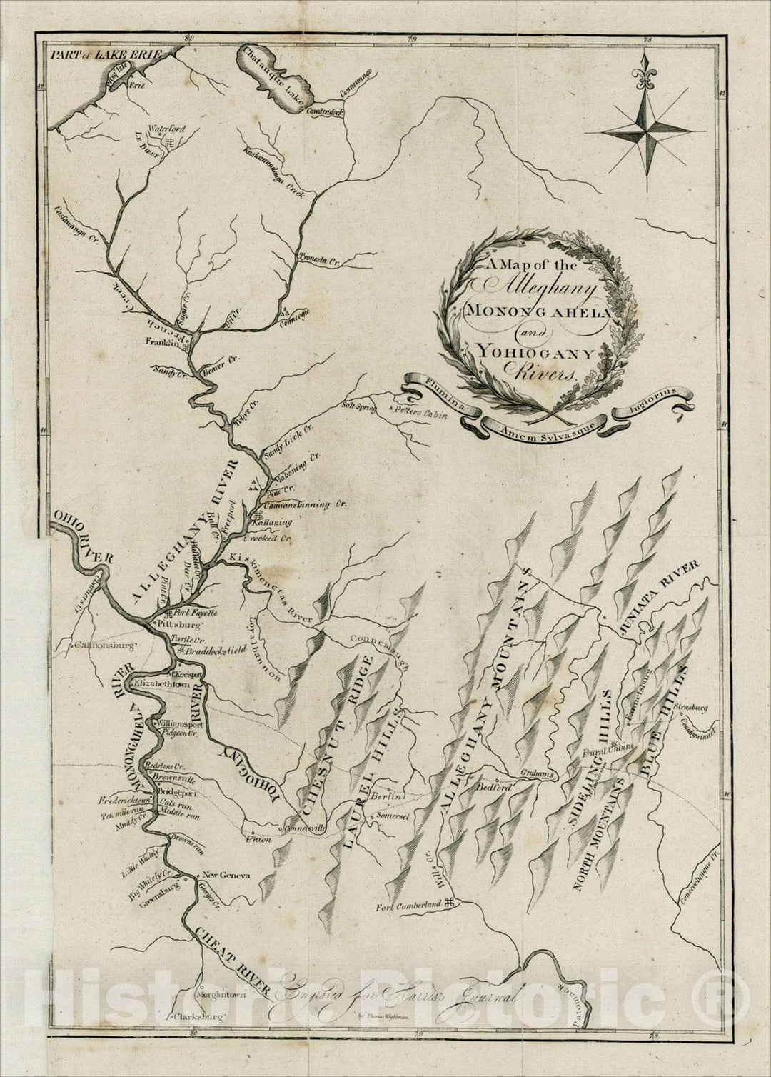 Historic Map : A Map of the Alleghany Monongahela and Yohiogany Rivers, 1805, Thadeus Harris, Vintage Wall Art