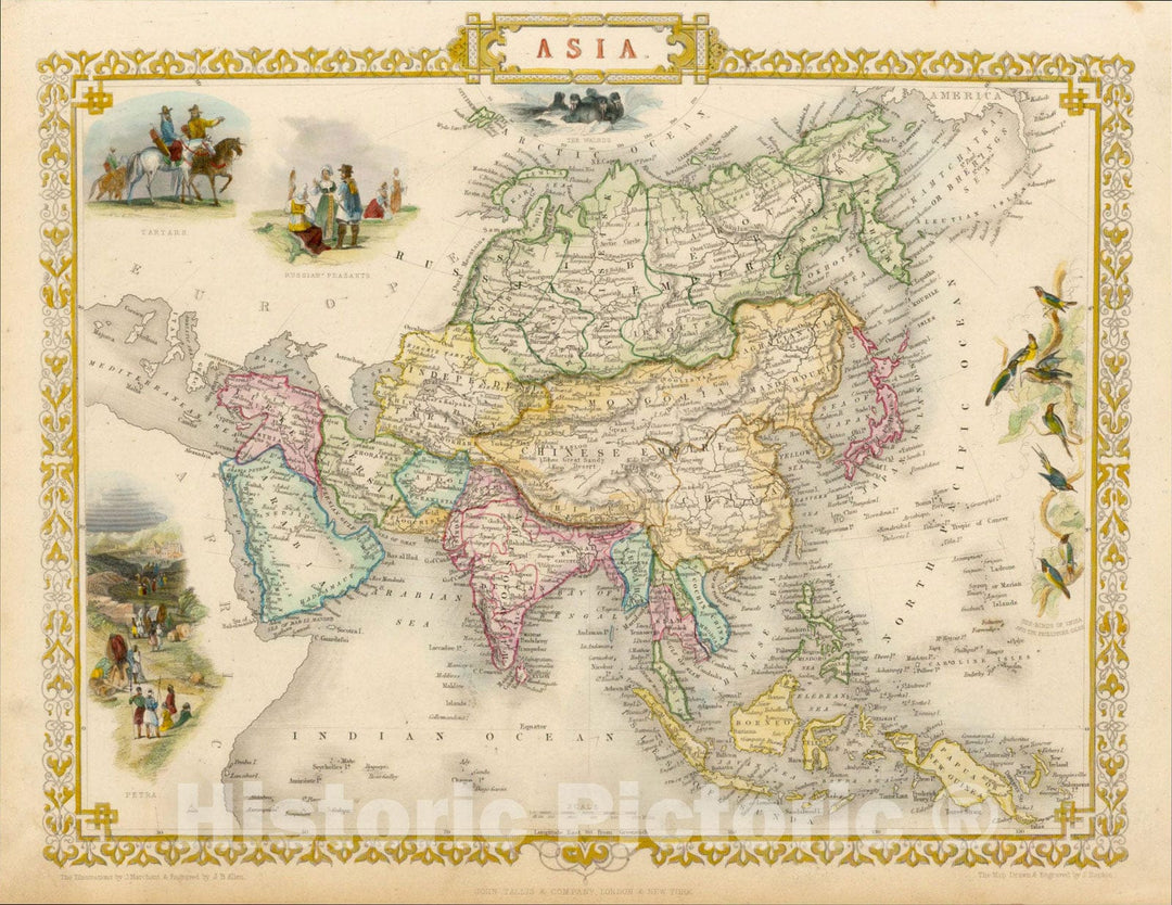 Historic Map : Asia, 1851, John Tallis, v3, Vintage Wall Art