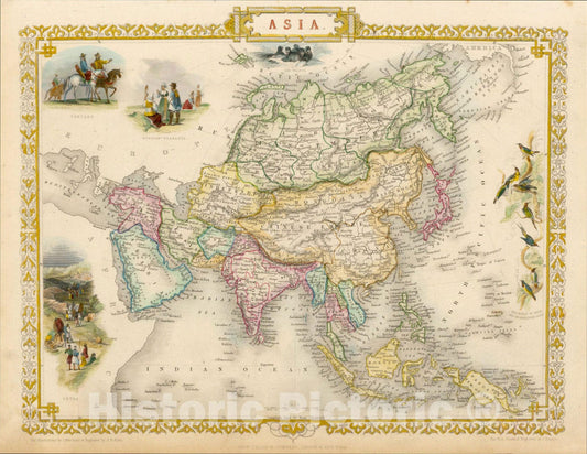 Historic Map : Asia, 1851, John Tallis, v3, Vintage Wall Art