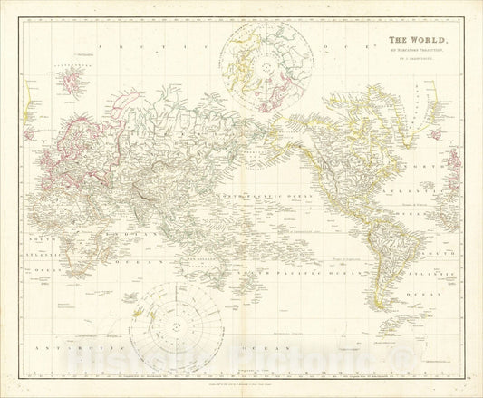 Historic Map : The World, On Mercator's Projection, 1835, John Arrowsmith, Vintage Wall Art