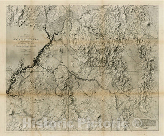 Historic Map : Map of Explorations and Surveys in New Mexico and Utah, 186, 1864, John N. Macomb, Vintage Wall Art