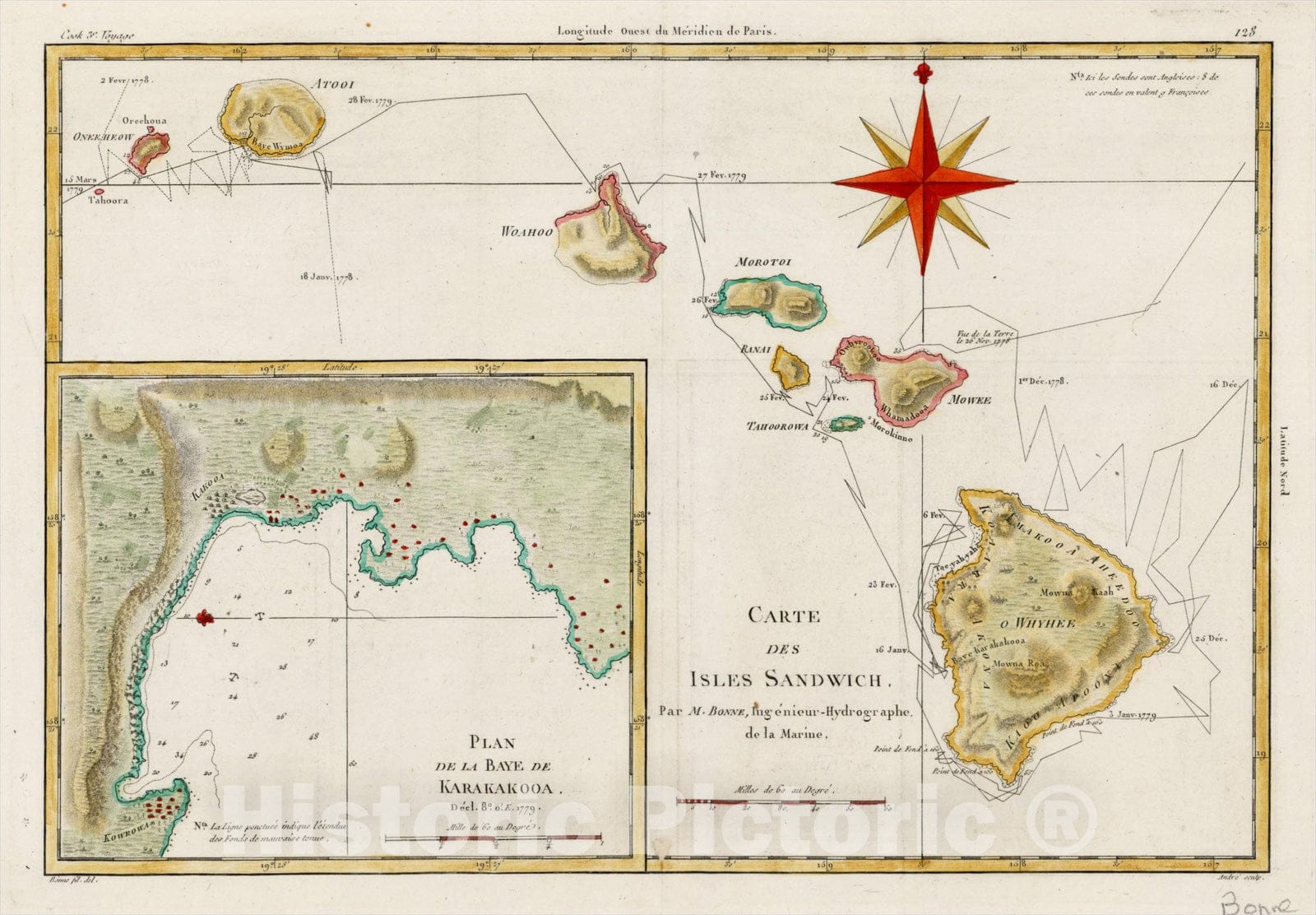 Historic Map : Carte Des Isles Sandwich, 1787, Rigobert Bonne, v6, Vintage Wall Art