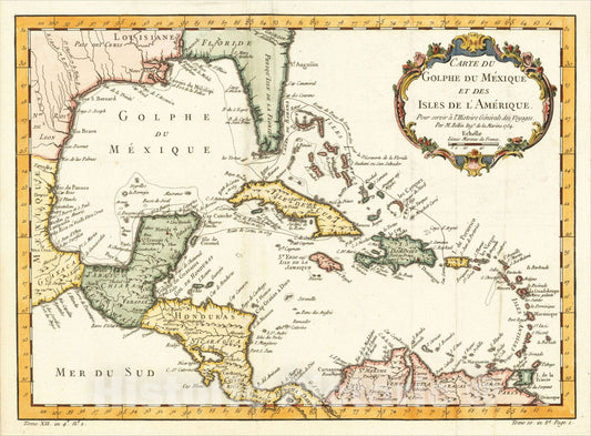 Historic Map : Carte Du Golphe Du Mexique et des Isles De L'Amerique, 1, 1754, Jacques Nicolas Bellin, Vintage Wall Art