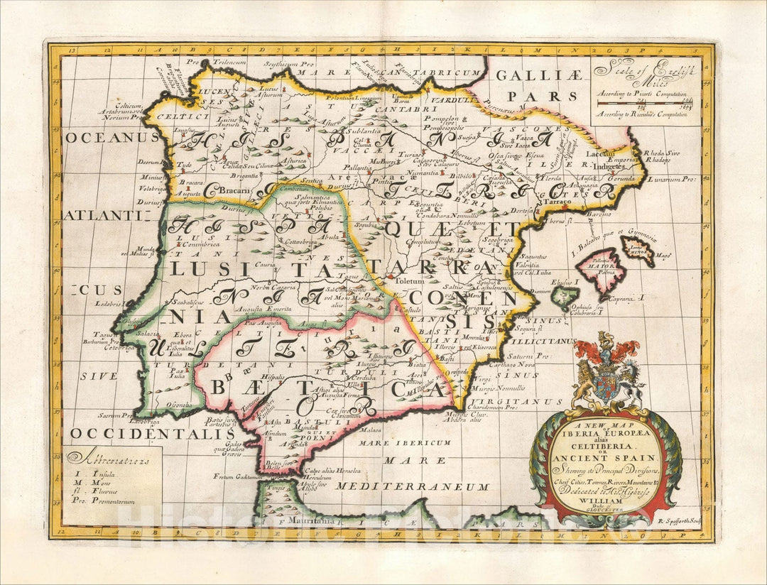 Historic Map : A New Map of Iberia Europaea alias Celtiberia or Ancient Spain, 1700, Edward Wells, Vintage Wall Art