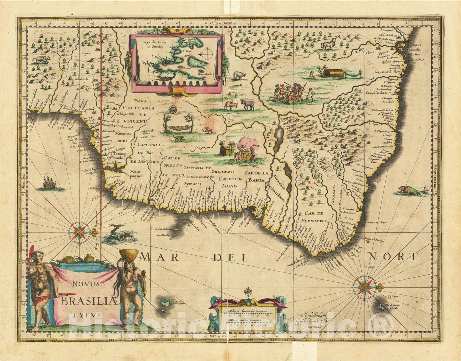 Historic Map : Novus Brasiliae Typus, c1640, Willem Janszoon Blaeu, Vintage Wall Art