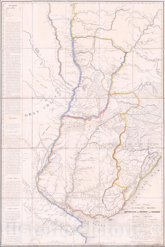 Historic Map : Carta Esferica de la Confederacion Argentina y de las Republicas del Uruguay y del Paraguay que comprende los Reconocimientos, 1853, Vintage Wall Art