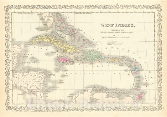 Historic Map : West Indies, 1857, Charles Desilver, Vintage Wall Art