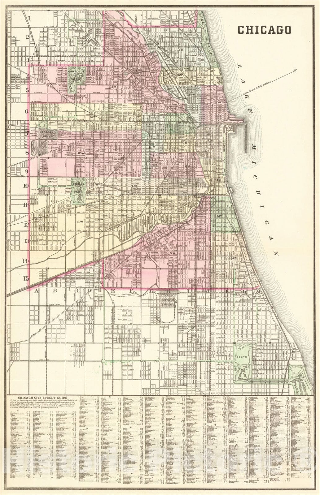 Historic Map : Chicago, 1882, Samuel Augustus Mitchell Jr., Vintage Wall Art