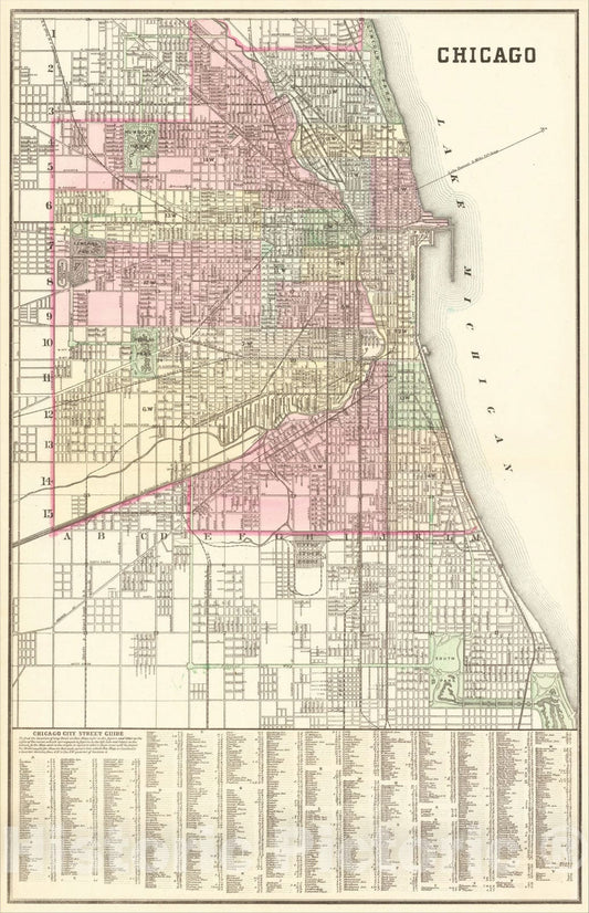 Historic Map : Chicago, 1882, Samuel Augustus Mitchell Jr., Vintage Wall Art