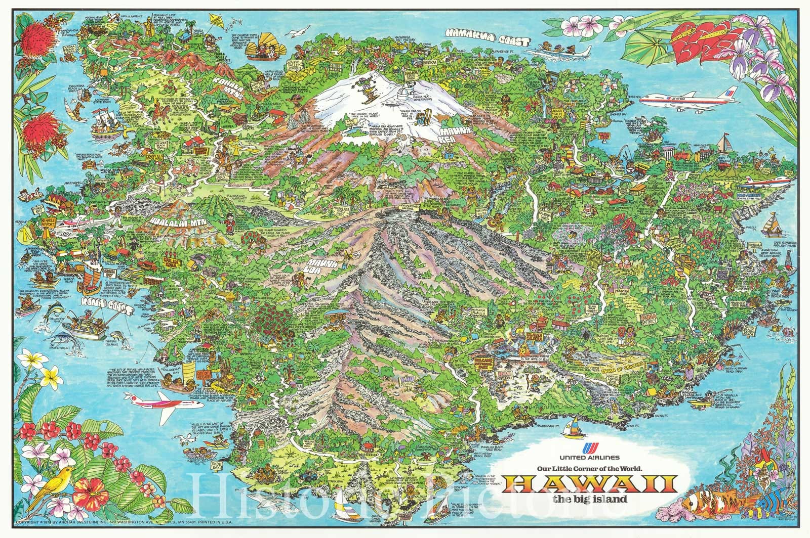 Big Island of Hawaii - Pictorial Map, 1979 | Historical Map Print