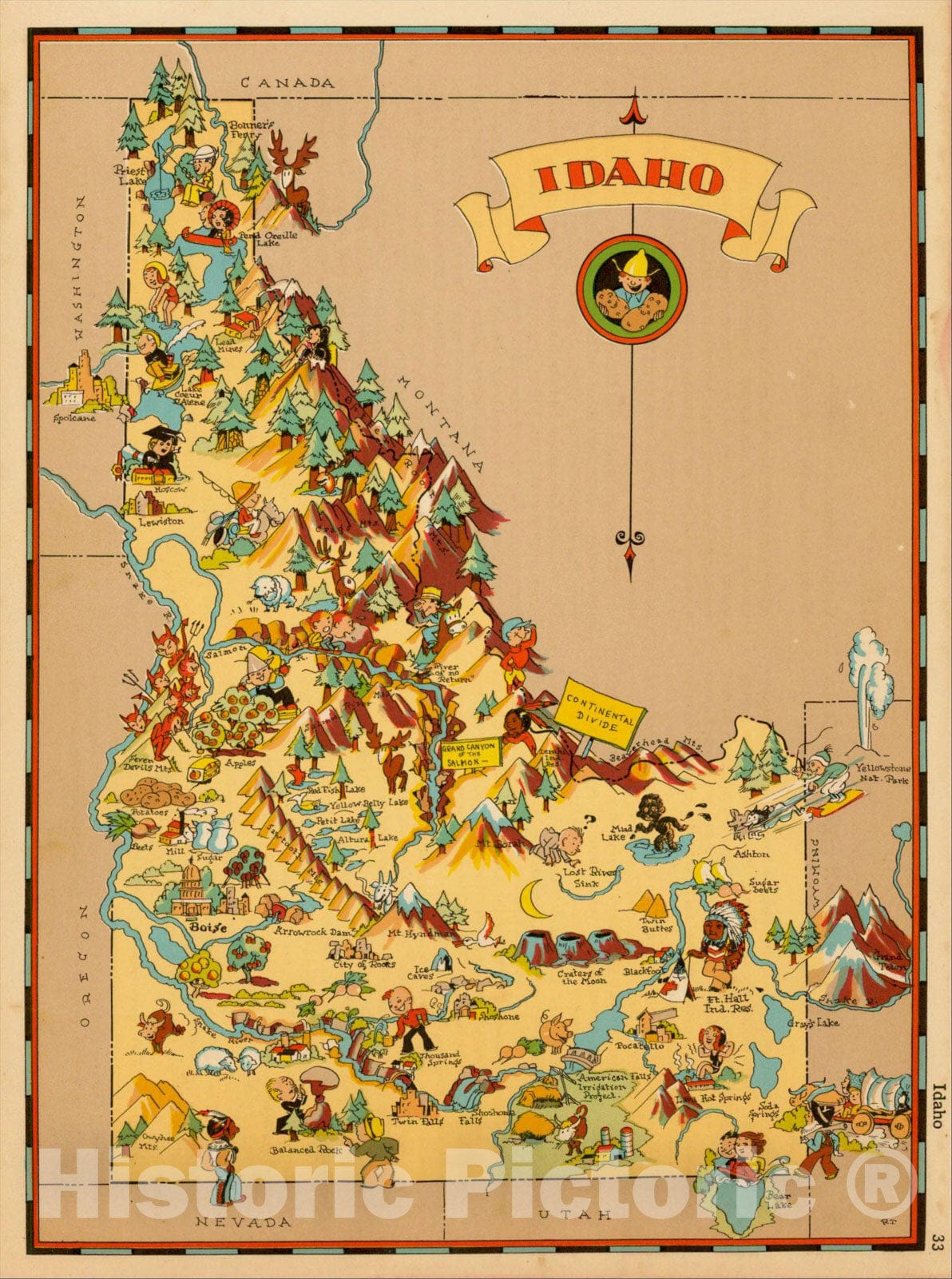 Historic Map : Idaho, 1935, Ruth Taylor White, v2, Vintage Wall Art