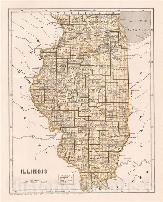 Historic Map : Illinois, 1836, Sidney Morse, v1, Vintage Wall Art