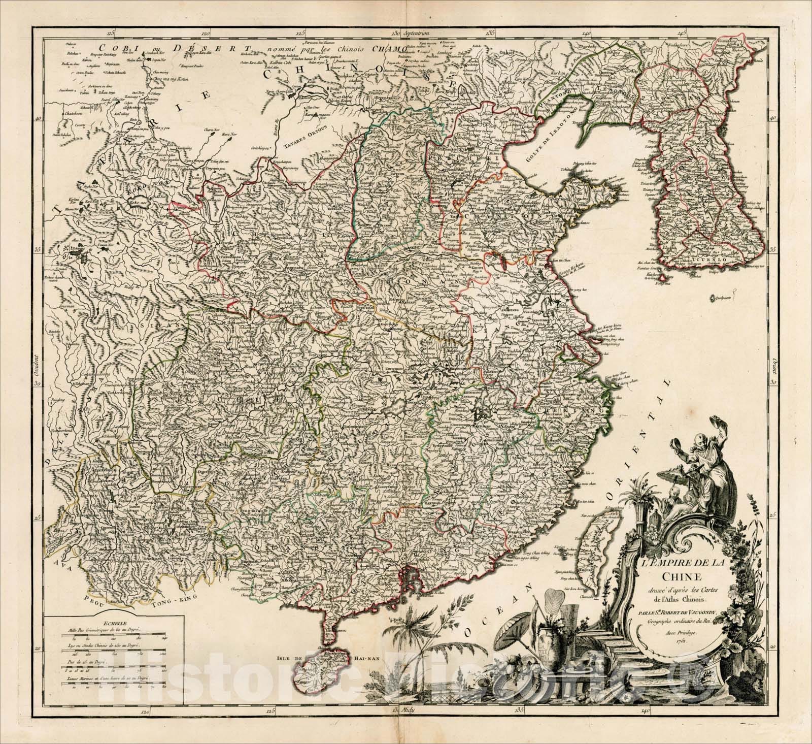 Historic Map : L'Empire De La Chine dresse d'apres les Cartes de l'Atlas Chinois, 1751, 1757, Gilles Robert de Vaugondy, Vintage Wall Art