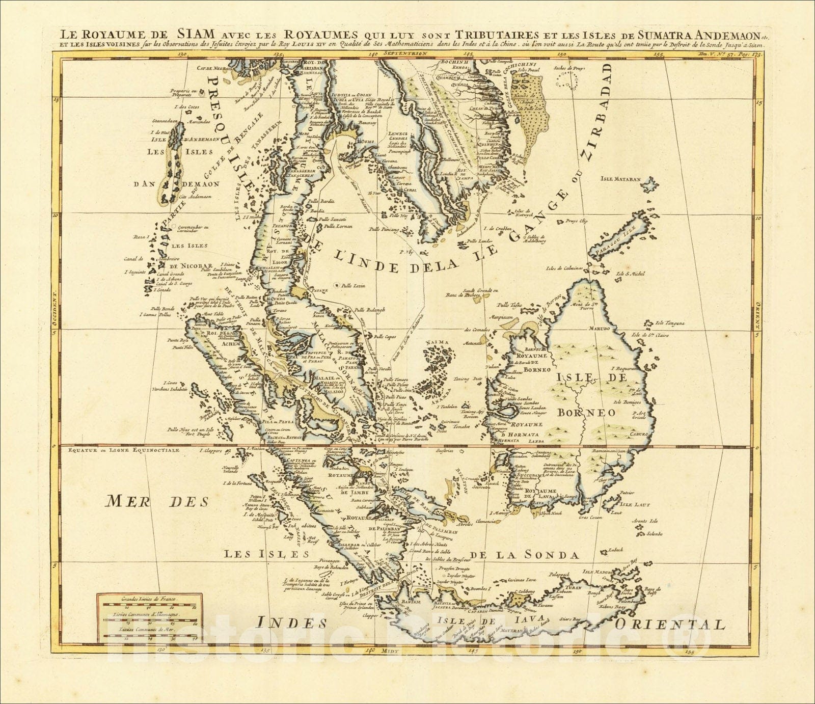 Historic Map : Le Royaume de Siam Avec les Royaumes qui luy sont Tributares et les Isles de Sumatra, Andemaon, etc, 1719, Henri Chatelain, Vintage Wall Art