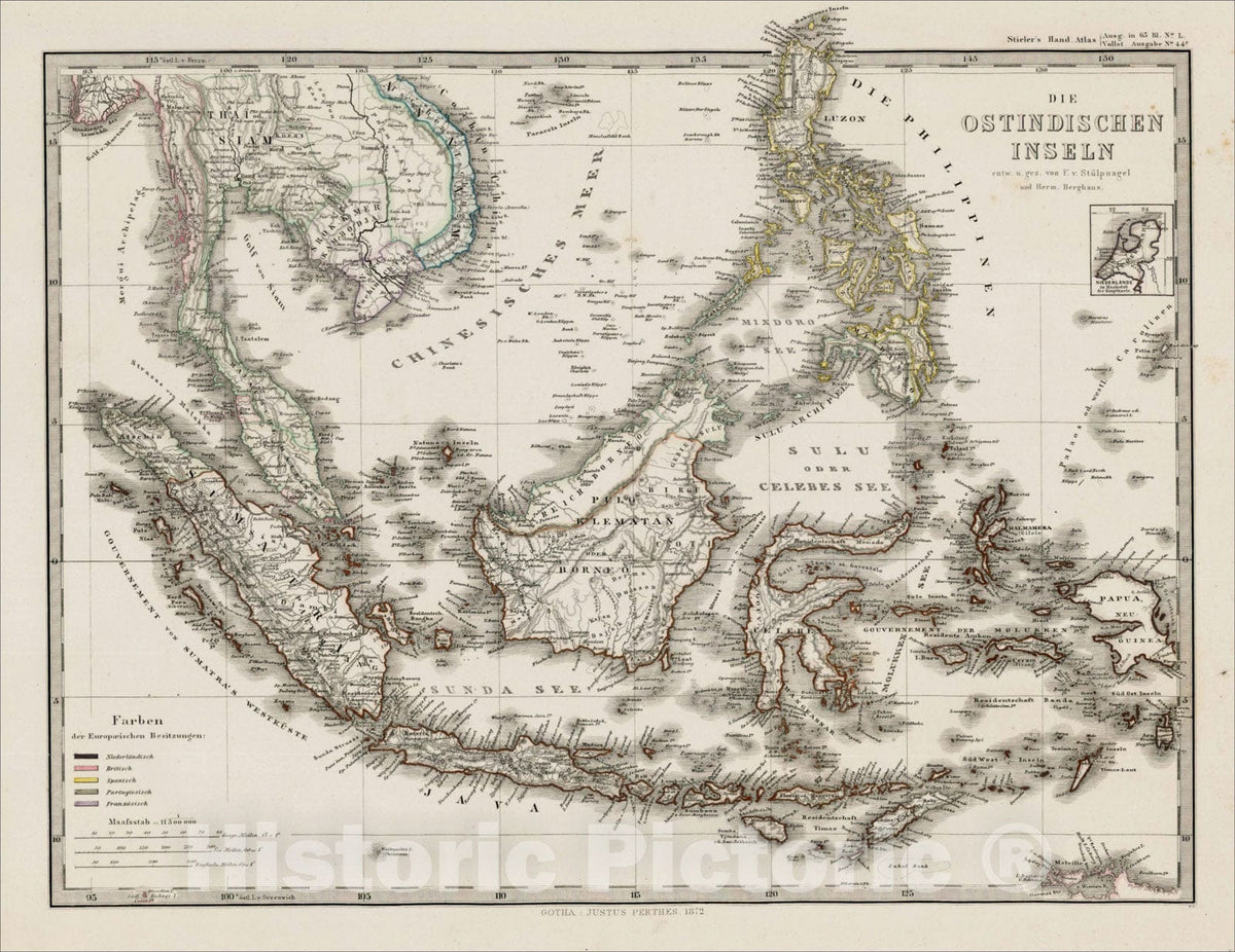 Historic Map : Die Ostindischen Inseln, 1872, , Vintage Wall Art