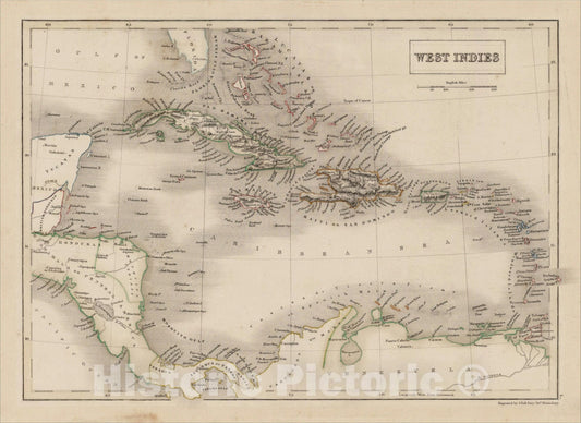 Historic Map : West Indies, 1840, Sidney Hall, Vintage Wall Art