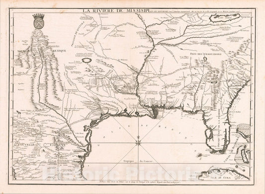 Historic Map : La Riviere De Missisipi, et ses Environs dan L'Amerique Septentrionale. Mis au jour par N. de Fer Geographe de sa Majeste Catolique, 1715, Vintage Wall Art