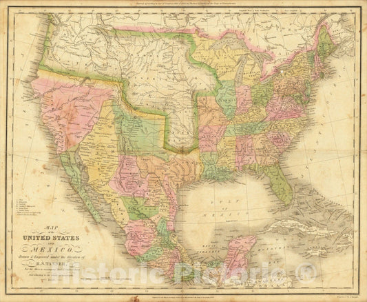 Historic Map : Map of the United States and Mexico, 1830, Henry Schenk Tanner, Vintage Wall Art