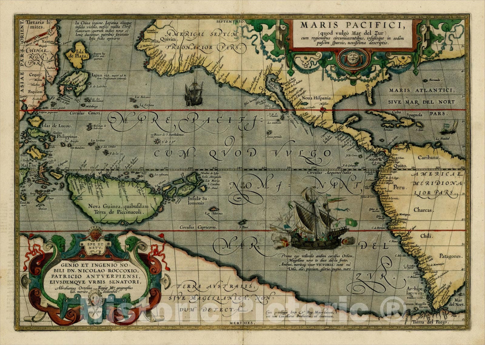 Historic Map : Maris Pacifici quod vulgo Mar del Zud, 1603, Abraham Ortelius, v1, Vintage Wall Art