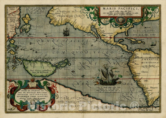 Historic Map : Maris Pacifici quod vulgo Mar del Zud, 1603, Abraham Ortelius, v1, Vintage Wall Art