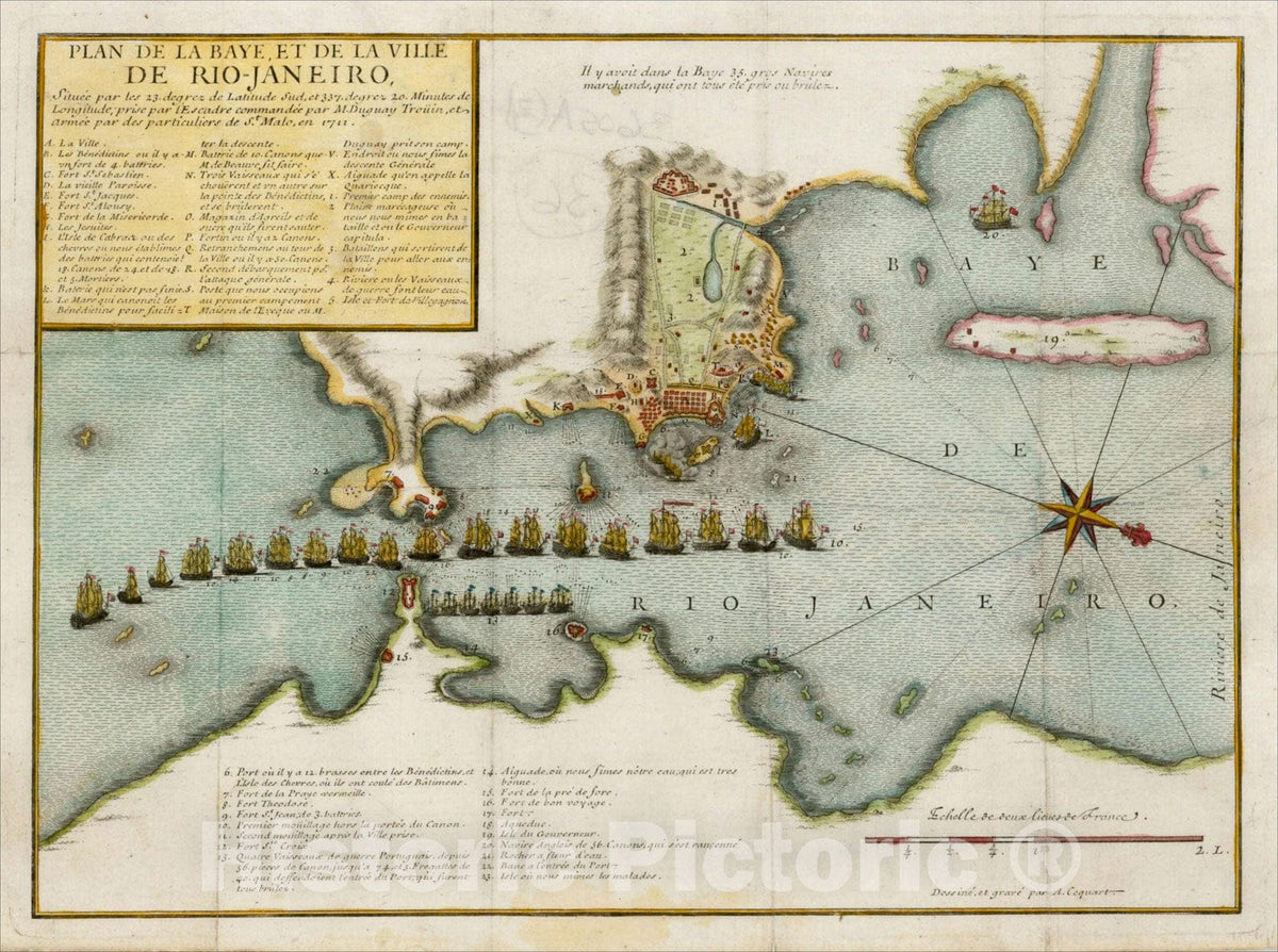 Historic Map : Plan De La Baye Et De La Ville De Rio Janeiro, c1740, Rene Dugay-Trouin, Vintage Wall Art