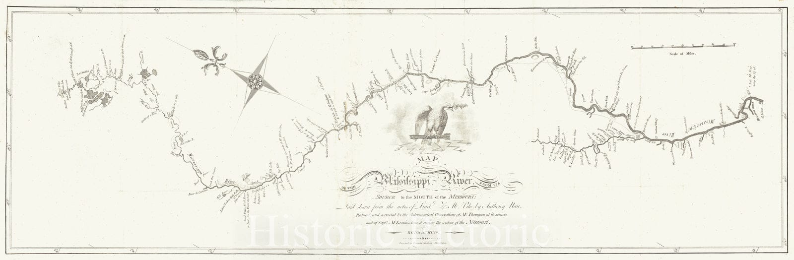 Historic Map : Map of the Mississippi River. From its Source to the Mouth of the Missouri: 1810, Zebulon Montgomery Pike, Vintage Wall Art
