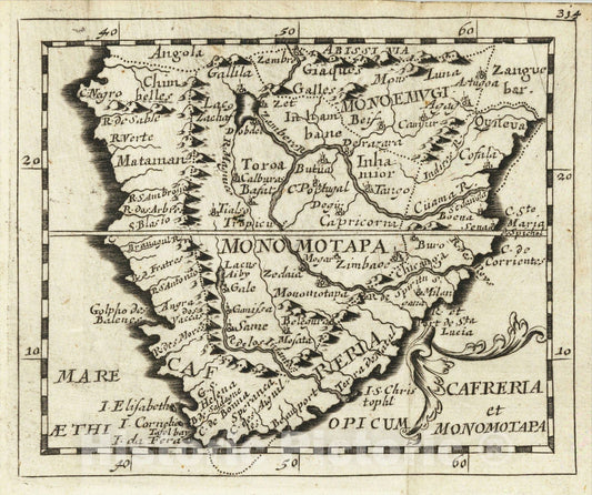 Historic Map : Cafrerie et Monomotapa, 1663, Pierre Du Val, Vintage Wall Art