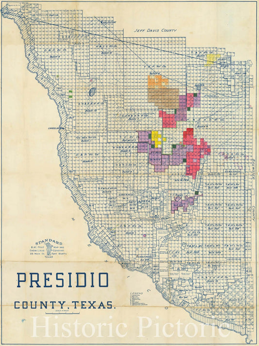 Historic Map : Presidio County, Texas, c1925, Standard Blue Print Map & Engineering Co., Vintage Wall Art
