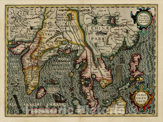 Historic Map : India Orientalis, 1606, Jodocus Hondius, Vintage Wall Art