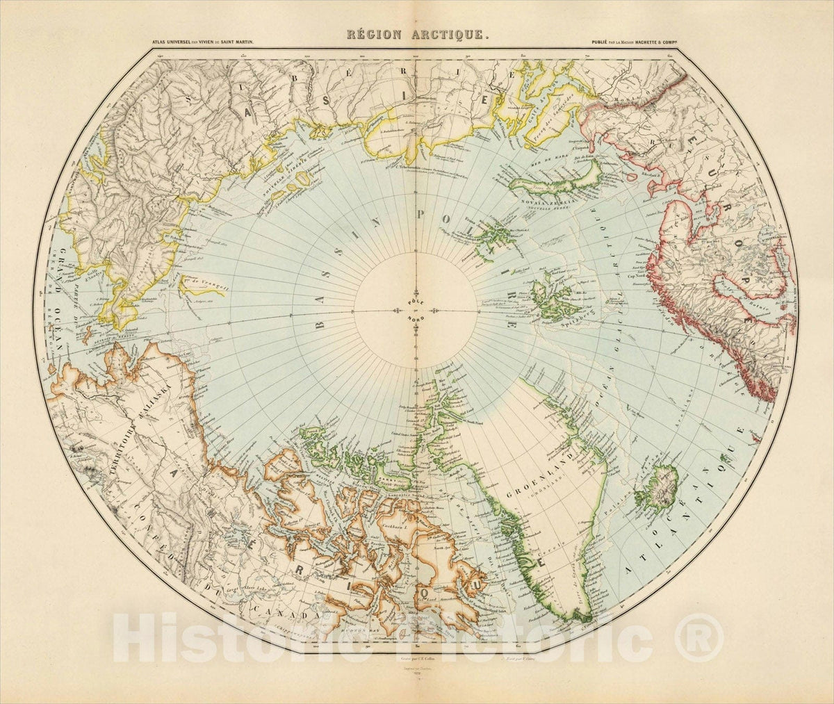 Historic Map : Region Arctique, 1876, Louis Vivien de Saint-Martin, Vintage Wall Art