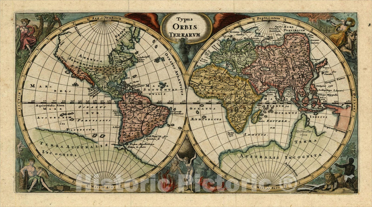 Historic Map : Typus Orbis Terrarum, 1729, Philipp ClÃƒÂ¼ver, Vintage Wall Art
