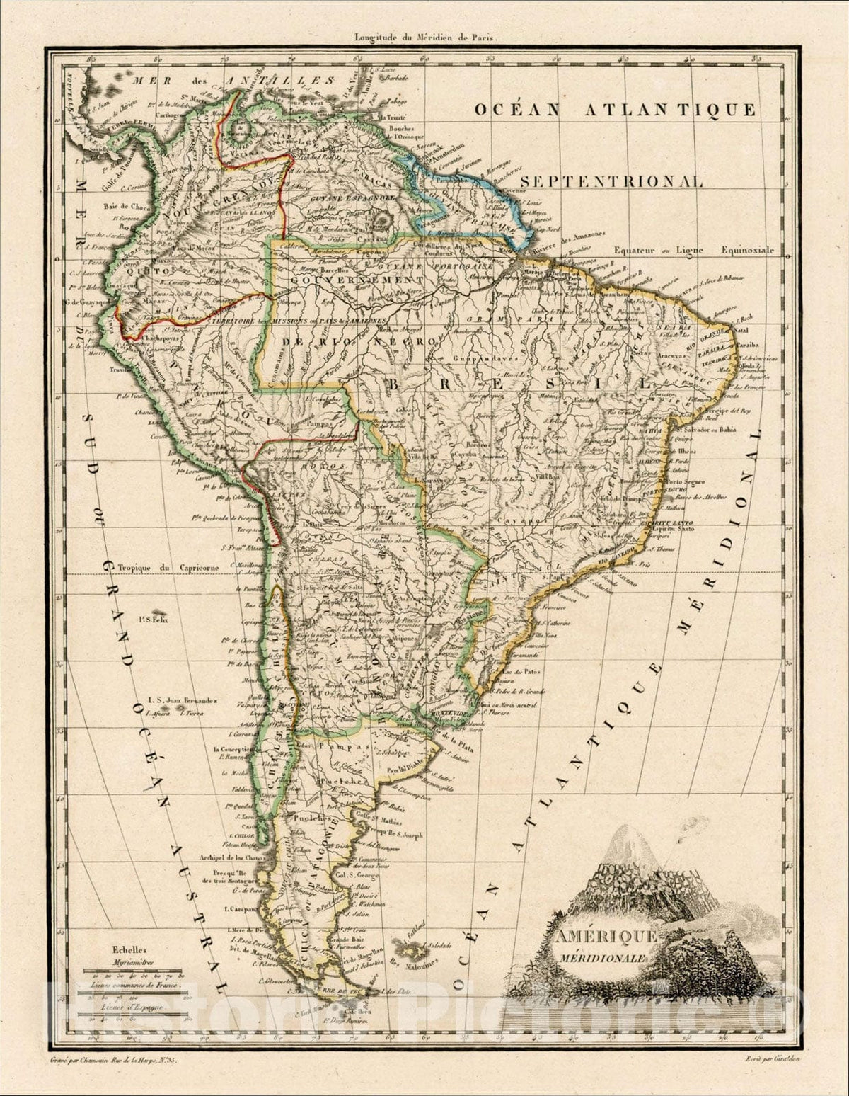 Historic Map : Amerique Meridionale ., 1812, Conrad Malte-Brun, Vintage Wall Art