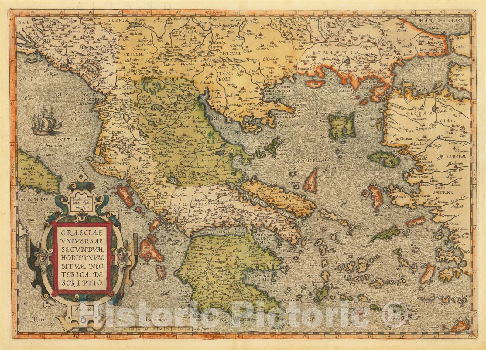 Historic Map : Graeciae Universae Secundum Hodiernum Situm Neoterica Descriptio, 1584, Abraham Ortelius, v2, Vintage Wall Art